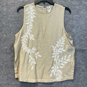 NWT WORTHINGTON Tops Women’s Large Tan Linen Blend Sleeveless Embroidered Blouse